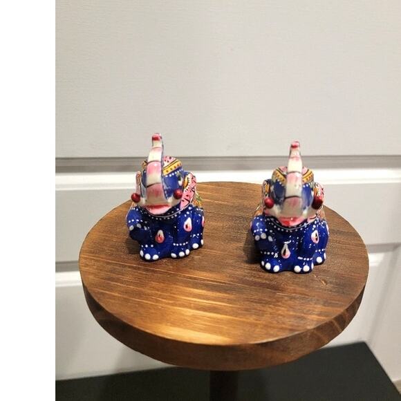 Lucky Elephant Mini Figurines Meenakari Indian Hand-Painted Art Royal Blue - Picture 5 of 9